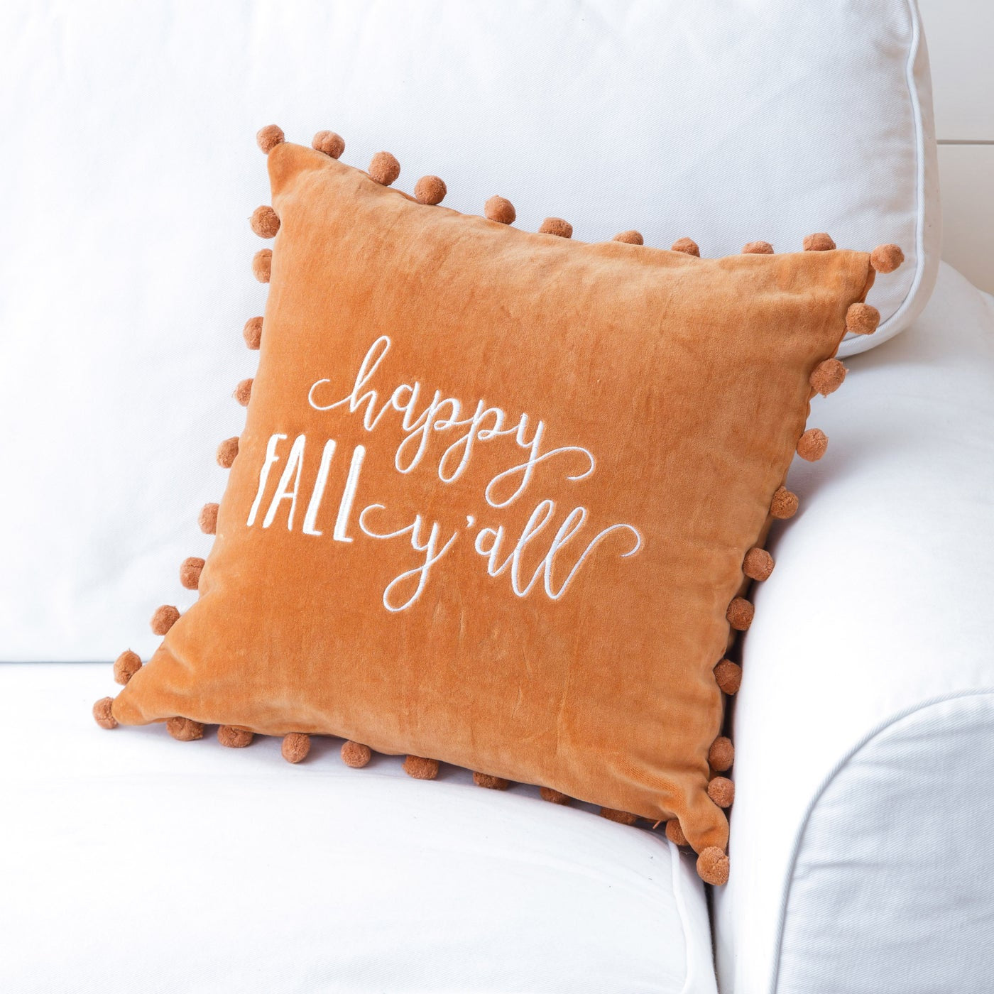 Happy Fall Y'all Pom Pom Pillow