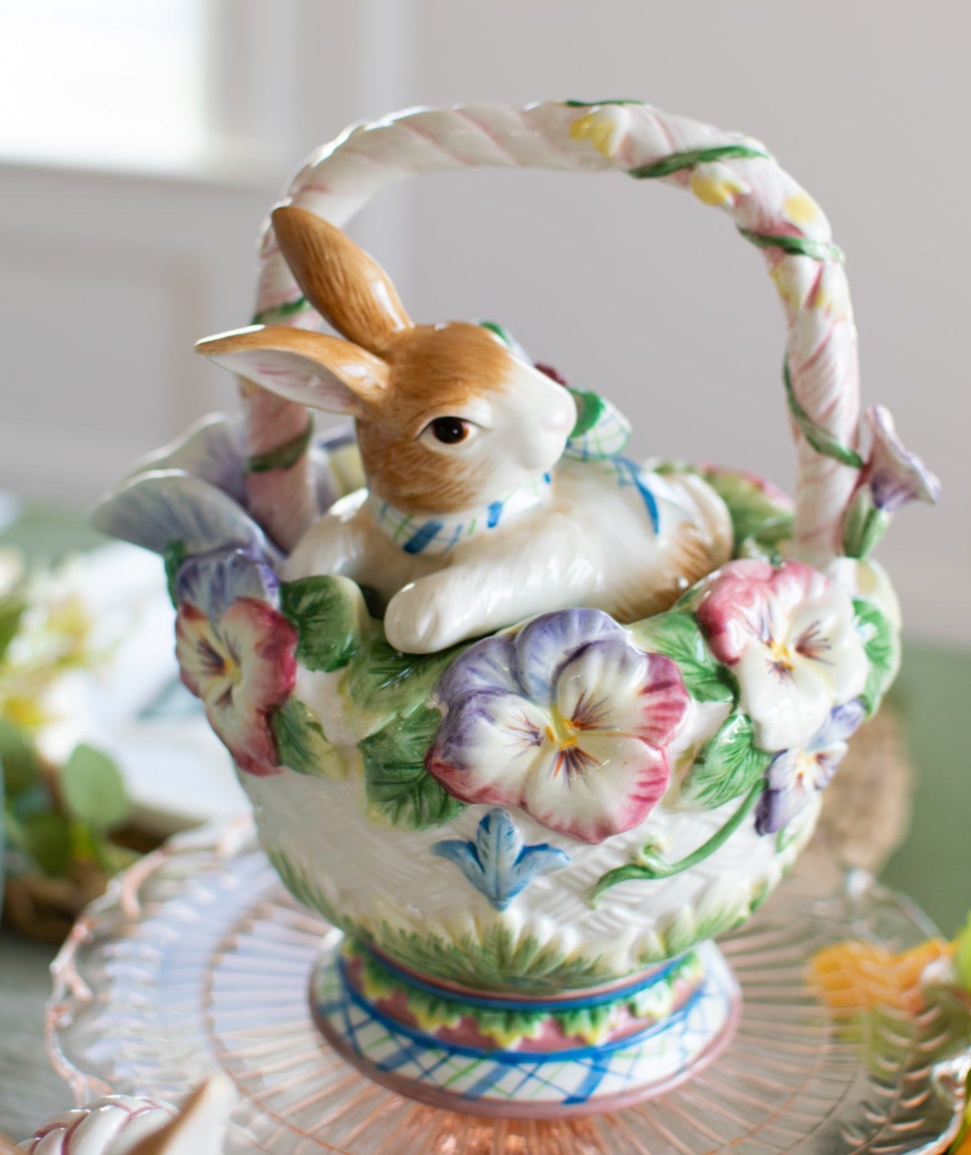 Elegant Pansy & Bunny Teapot
