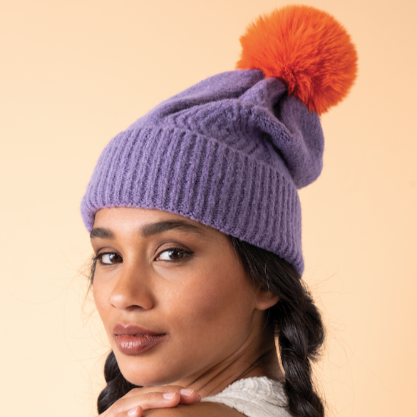 Ingrid Bobble Hat - Lavender/Tangerine