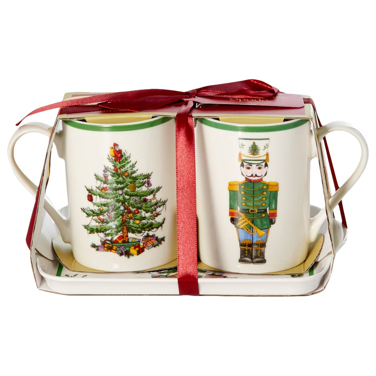 Spode Nutcracker and Christmas Tree Mugs and Tray Set