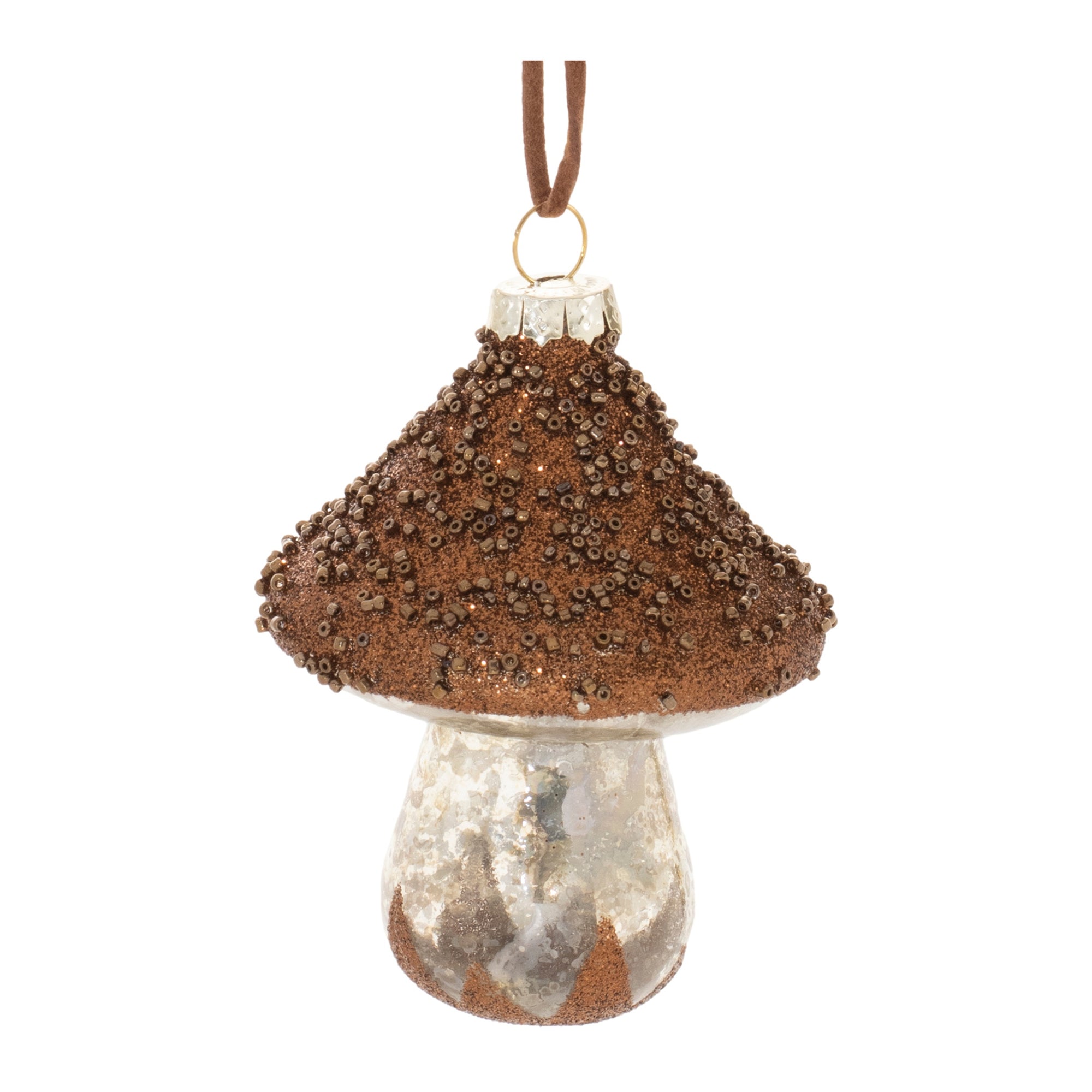 Brown Beaded Mushroom Ornament