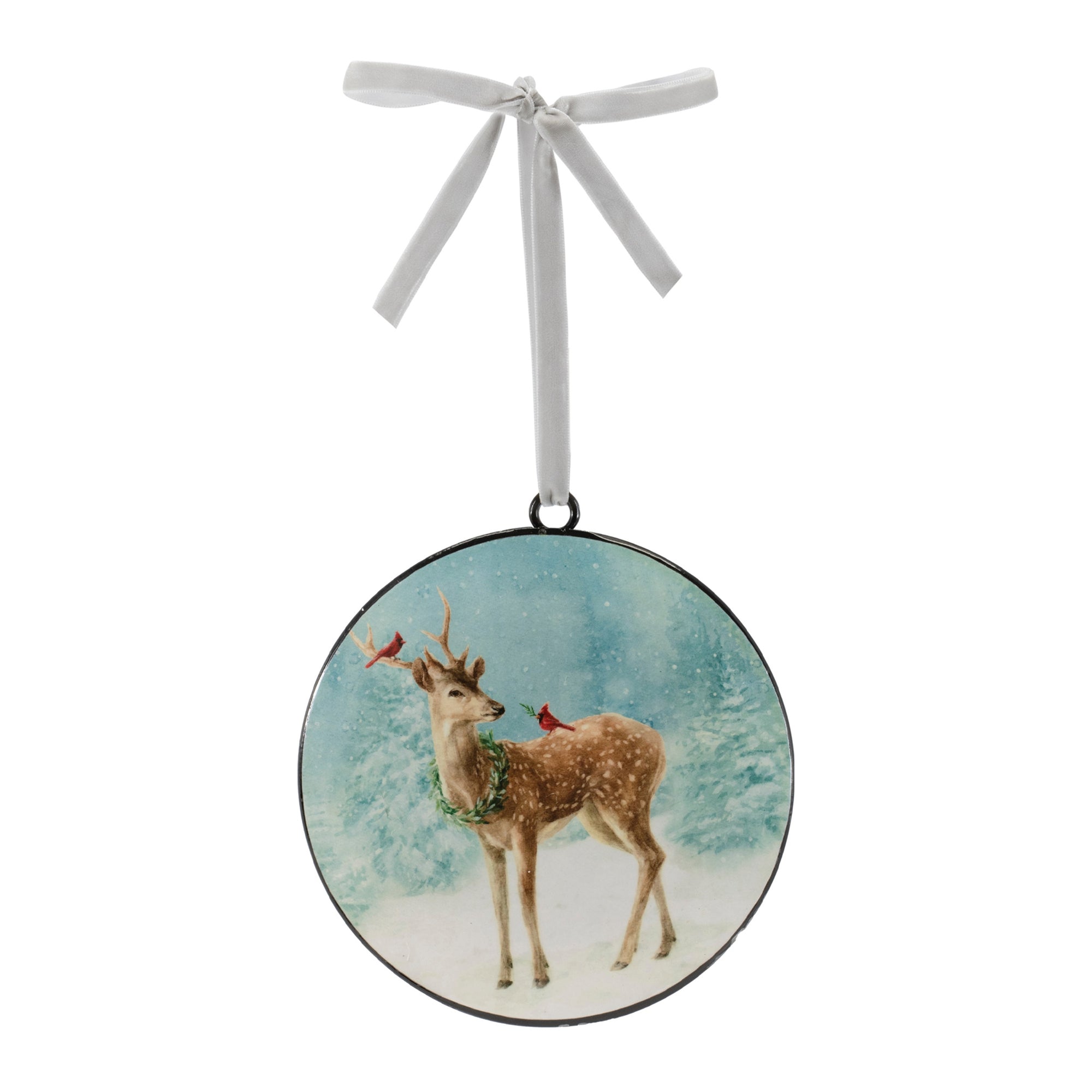 Deer and Cardinals Disc Ornament