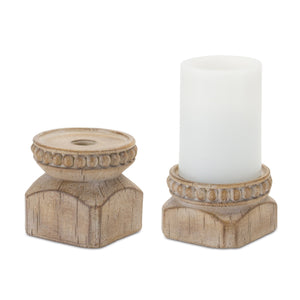 Carved Wood Style Pillar Candle Holders