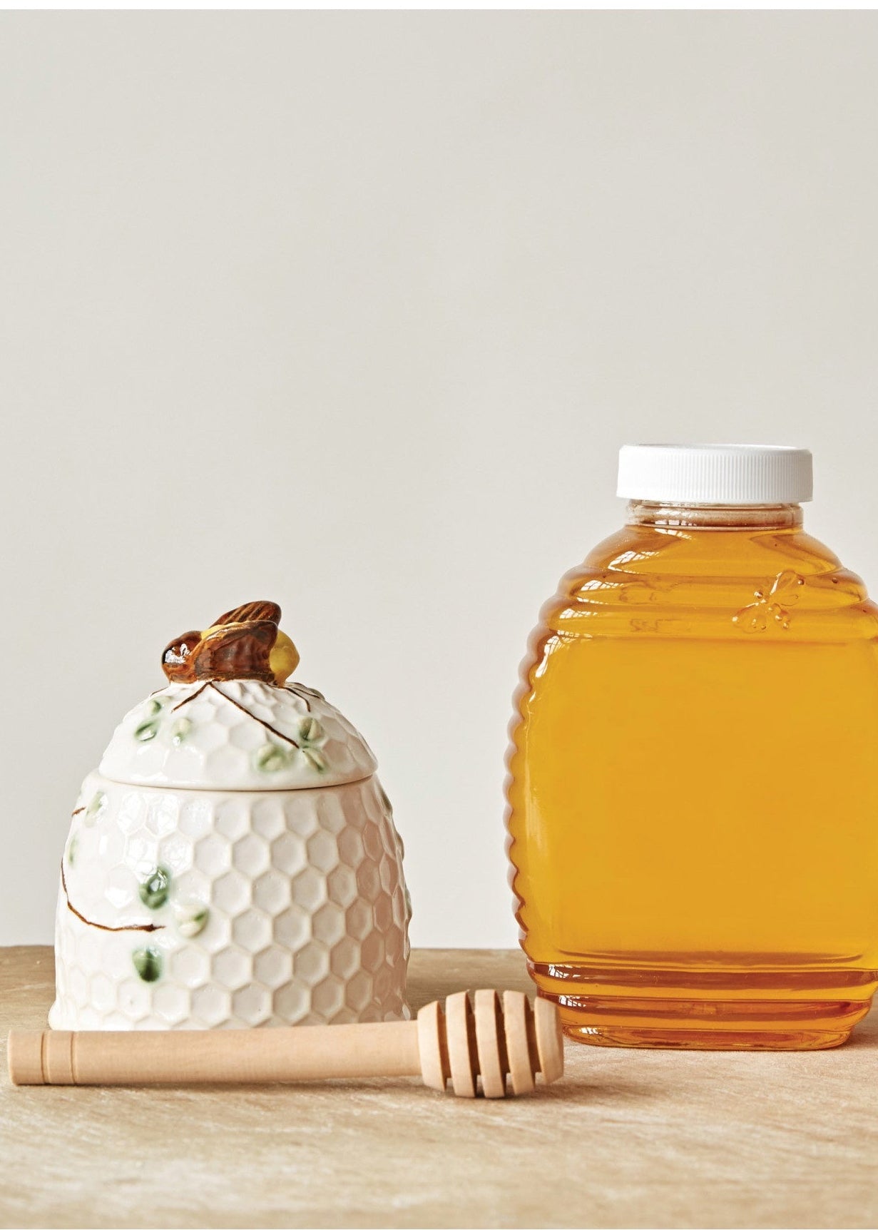 Hand-Painted Honey Jar with Dipper